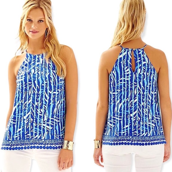 Lilly Pulitzer Silk Samba Top Santorini Blue Size XS - Picture 1 of 6
